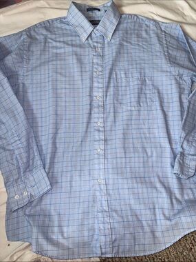 Vintage Egon Von Furstenberg Blue Plaid Button-Down Dress Shirt 16 1/2 34/35
